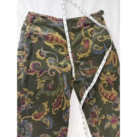 Vintage Floral Paisley Corduroy Pants Talbots Petites Olive Green Boho USA Y2K - Picture 3 of 9